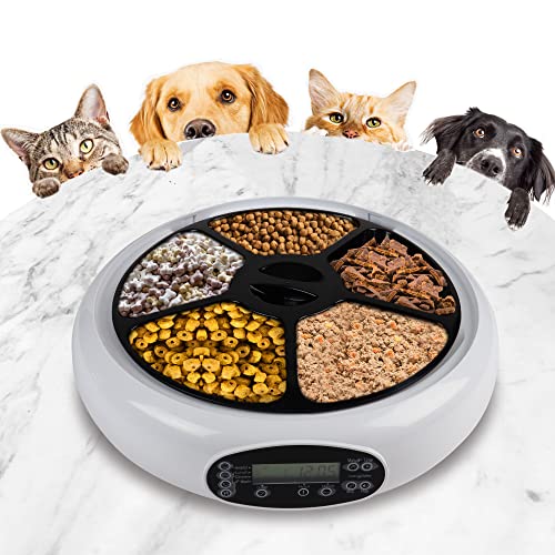 Koolatron 5 Meal Automatic Cat Feeder Wet or Dry Pet Food Dispenser Automatic Pet Feeders with Timer, Futterautomat Katze, Futterautomat Katze Nassfutter,Weiß von Koolatron