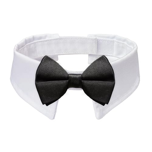 Koolmox Hundehalsband mit Fliege, für Hunde, für Hochzeiten, mit handgefertigtem, verstellbarem weißem Halsband und schwarzer Krawatte, Valentinstag, Kostüme von Koolmox