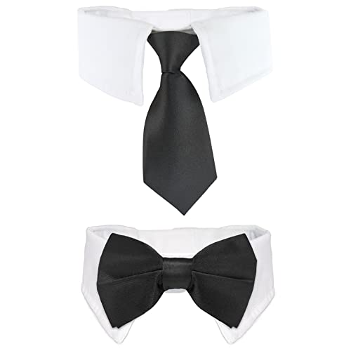 Koolmox Verstellbarer Anzug für Katzen, weißes Halsband mit formellen Schleifen und Bändern für Haustiere, schwarze Krawatte für kleine, mittelgroße Jungen, Katzen, Hunde, 2 Stück, schwarz von Koolmox