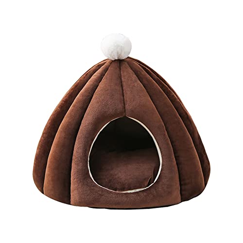 Koomaio Katzenbett mit abnehmbarem Kissen und bequemer Abdeckung, halbgeschlossene Katzenhöhle, Schlafsack, Haus für Katzen, Welpen und andere kleine Tiere (40 cm, braun) von Koomiao