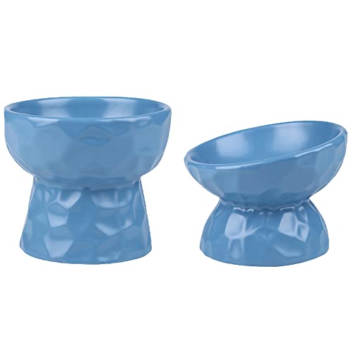 Koomiao 2 Katzennapf Keramik, Schräge Futternapf Erhöhte Ergonomisch, Fressnäpfe Schräge Katzennapf and futternapf Hund für Katzen und kleine Hunde (250ml, Blau) von Koomiao