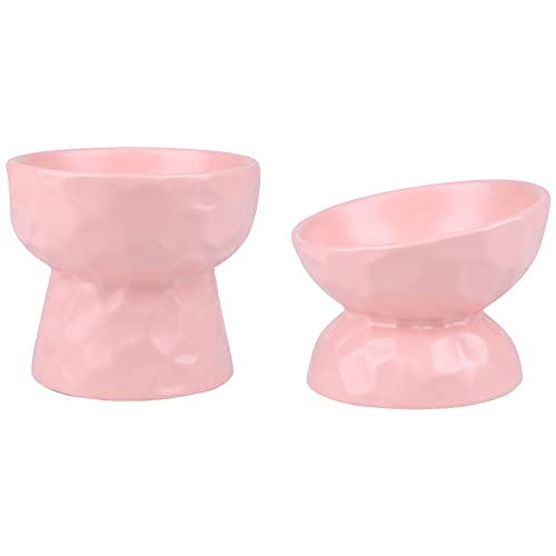 Koomiao 2 Katzennapf Keramik, Schräge Futternapf Erhöhte Ergonomisch, Fressnäpfe Schräge Katzennapf and futternapf Hund für Katzen und kleine Hunde (480ml, Rosa) von Koomiao