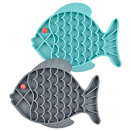 Koomiao Anti Schling Hundenapf ,Fisch Knochenform Langsame Fütterung Hundenapf,Silikon Slow Feeder Interaktiver Pet Fressnapf für Hunde und Katzen (Fish(Grey+Blue)) von Koomiao