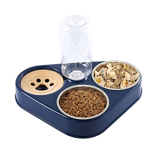 Koomiao Doppelnapf Katzen,3 in 1 Futternapf Katzen,Futterstation mit Automatischem Wasserspender Doppelter Futternapf aus Stahl für Kleine und Mittlere Katzen und Hunde (Blau) von Koomiao