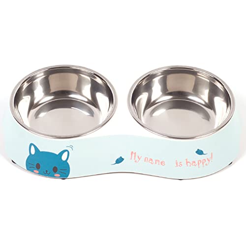 Koomiao Doppelte Katzennäpfe, Hundenapf Edelstahl,Futternapf Katze rutschfest Futterschüssel Fressnapf Katze mit Spritzschutz-Silikonbasis für kleine & große Hunde (Double Bowl, A) von Koomiao