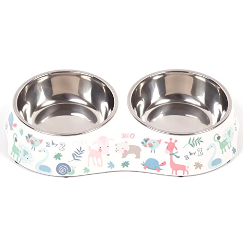 Koomiao Doppelte Katzennäpfe, Hundenapf Edelstahl,Futternapf Katze rutschfest Futterschüssel Fressnapf Katze mit Spritzschutz-Silikonbasis für kleine & große Hunde (Double Bowl, B) von Koomiao