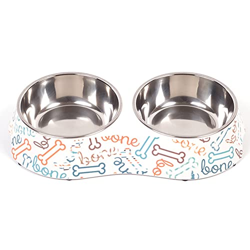 Koomiao Doppelte Katzennäpfe, Hundenapf Edelstahl,Futternapf Katze rutschfest Futterschüssel Fressnapf Katze mit Spritzschutz-Silikonbasis für kleine & große Hunde (Double Bowl, C) von Koomiao