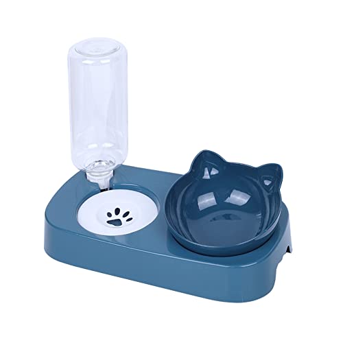 Koomiao Erhöhter Futternapf für Katzen, 2-in-1, Futter- und Wassernapf, Katzennapf, neigbar, um 15° neigbar, Anti-Erbrechen, Futter- und Tränke für Kätzchen, Welpen, Blau von Koomiao