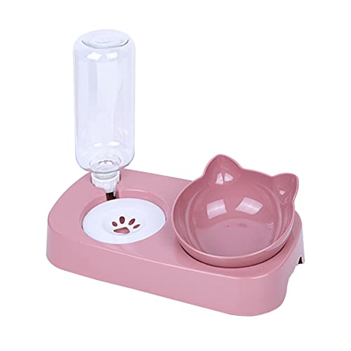 Koomiao Erhöhter Futternapf für Katzen, 2-in-1, Futter- und Wassernapf, Katzennapf, neigbar, um 15° neigbar, Anti-Erbrechen, Futter- und Tränke für Kätzchen, Welpen (Rosa) von Koomiao