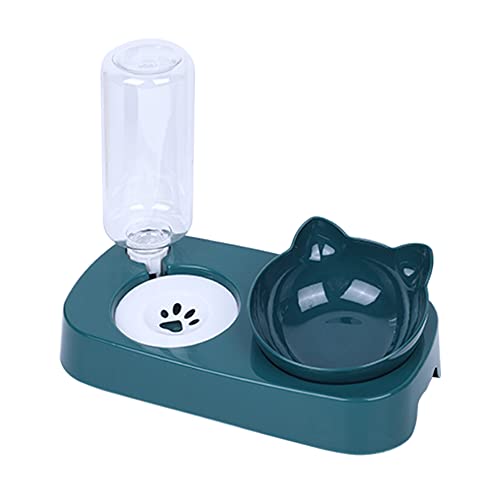 Koomiao Erhöhter Futternapf für Katzen, 2-in-1, Futter- und Wassernapf, Katzennapf, neigbar, um 15° neigbar, Anti-Erbrechen, Futter- und Tränke für Kätzchen und Welpen (grün) von Koomiao