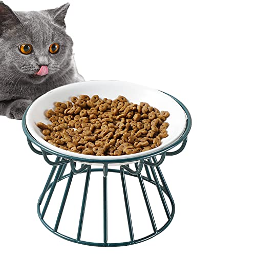 Koomiao Erhöhter Futternapf für Katzen, mit Metallständer, Futternapf für Kätzchen, gegen Erbrechen, Keramiknapf für Haustiere im Innenbereich (blau) von Koomiao