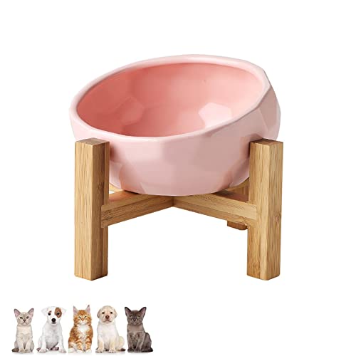 Koomiao Erhöhter Katzenfressnapf aus Keramik, um 15° neigbar, Futternapf für Tiere, gegen Erbrechen, Futternapf für Katzen, 1090 ml (Rosa) von Koomiao