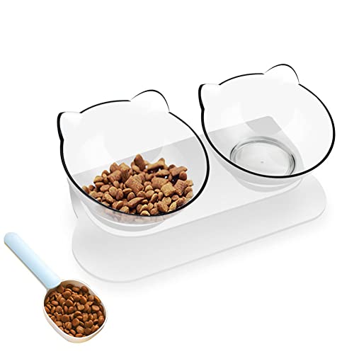 Koomiao Fressnapf Katze 15° Neigung Anti-Erbrechen Katzen Futternapf,Katzennäpfe mit rutschfeste Basis,Katzenfutter with Food Scoop Geeignet Kleine Mittelgroße Katzen (Double Bowl) von Koomiao