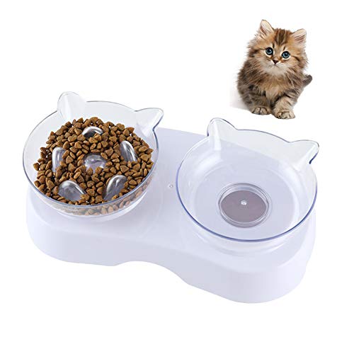 Koomiao Futternapf Katze 15 Degree Tilt Anti-Schling-Napf für Hunde und Katzen, Pet Food Bowl mit Hochstand für kleine Hunde und Katzen (Doppelt) von Koomiao