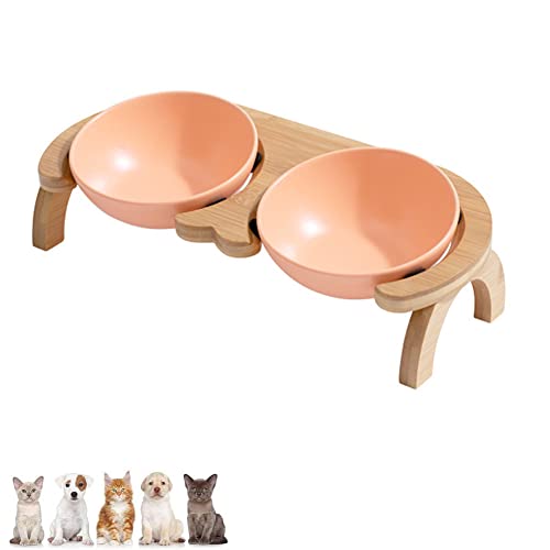 Koomiao Futternapf Katze mit Halter,Keramik Futterschale,Futterstation für Katzen Hunde ,Fressnapf Katze Erhöht Geeignet Kleine Mittelgroße Katzen und Hunde (600ml, Double Bowl-Orange) von Koomiao