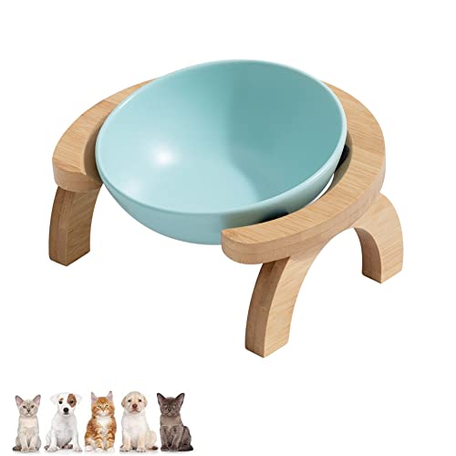 Koomiao Futternapf Katze mit Halter,Keramik Futterschale,Futterstation für Katzen Hunde ,Fressnapf Katze Erhöht Geeignet Kleine Mittelgroße Katzen und Hunde (600ml, Single Bowl-Blau) von Koomiao