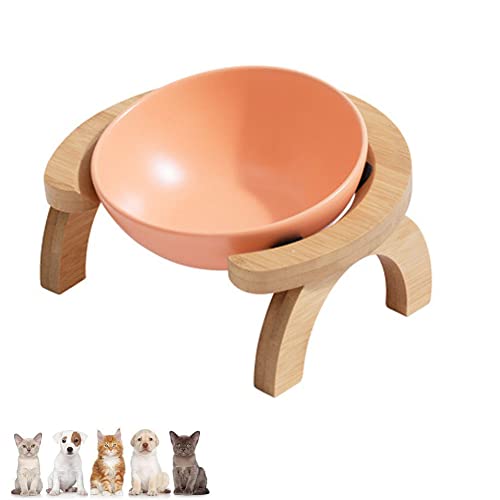 Koomiao Futternapf Katze mit Halter,Keramik Futterschale,Futterstation für Katzen Hunde ,Fressnapf Katze Erhöht Geeignet Kleine Mittelgroße Katzen und Hunde (600ml, Single Bowl-Orange) von Koomiao