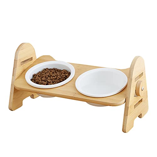 Koomiao Futternapf Set Höhenverstellbar,Keramik Katzennapf 2er Set Keramik-Schüssel,Futterstation für Katzen & kleine Hunde (Double Bowl) von Koomiao