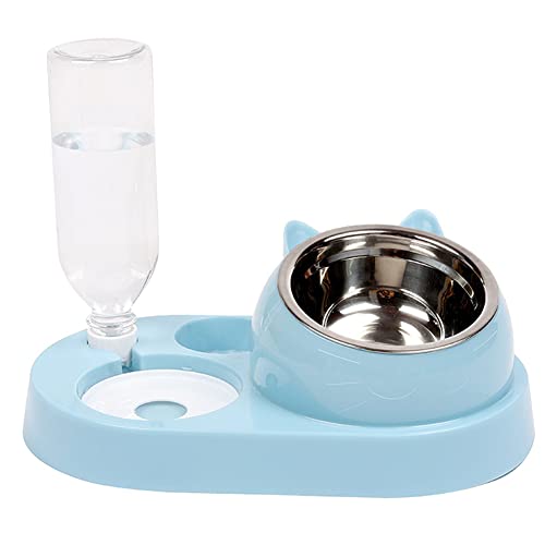 Koomiao Futternapf für Katze ,Katzennapf 15° Neigung gegen Erbrechen,Katzenfutternapf mit 500ml Wasserflasche für Haustiere, Katzen und kleine Hunde (Blau) von Koomiao