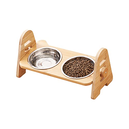 Koomiao Futterstation Katze Erhöhte Futternäpfe Set ,Höhenverstellbar Katzennäpf Edelstahl Schüsseln, Erhöhte Futterschale für Katzen oder kleine Hunde (Double Bowl) von Koomiao