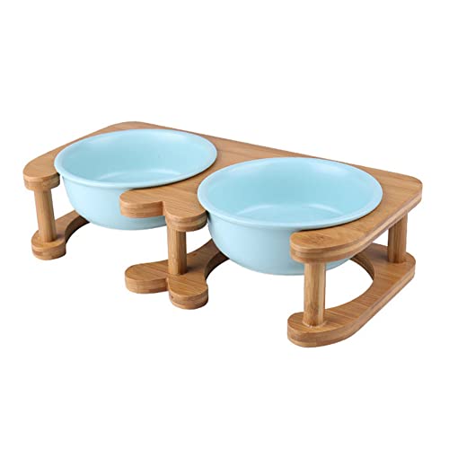 Koomiao Hundenapf Keramik, Katzennapf Erhöht mit Napf Ständer,Fressnapf Katze für Futter und Wasser,Futternapf für Katzen Kleine Hunde (Double Bowl-Blau) von Koomiao