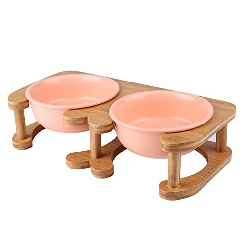 Koomiao Hundenapf Keramik, Katzennapf Erhöht mit Napf Ständer,Fressnapf Katze für Futter und Wasser,Futternapf für Katzen Kleine Hunde (Double Bowl-Rosa) von Koomiao