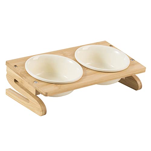 Koomiao Hundenapf Keramik ,Futternapf Katzen mit Napf Ständer ,Fressnapf Napf für Hund Katzen,Katzennapf Erhöht für Futter und Wasser (L(600ml), Double Bowl-Beige) von Koomiao