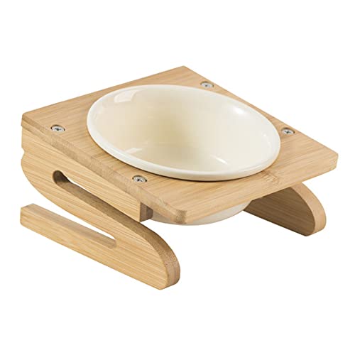 Koomiao Hundenapf Keramik ,Futternapf Katzen mit Napf Ständer ,Fressnapf Napf für Hund Katzen,Katzennapf Erhöht für Futter und Wasser (L(600ml), Single Bowl-Beige) von Koomiao