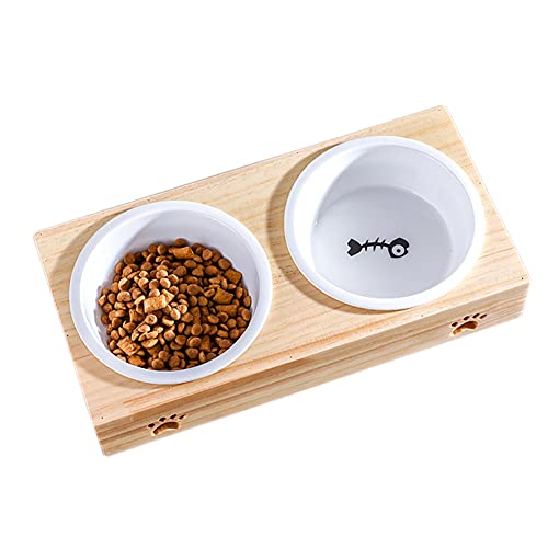 Koomiao Katze Napf-Set ,Katzennäpfe Keramik Set mit Anti-Rutsch Ständer ,Doppel Schüssel Hundenäpf Haustier-Zufuhr für Katzen und Hunde von Koomiao