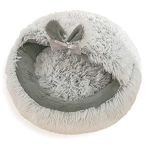 Koomiao Katzenbett Flauschig Katzenhöhle, Plüsch-Katzenbett,2 in 1 Faltbar Kuschelhöhle Katzenschlafsack für Katzen und Welpen (40cm, Grau) von Koomiao