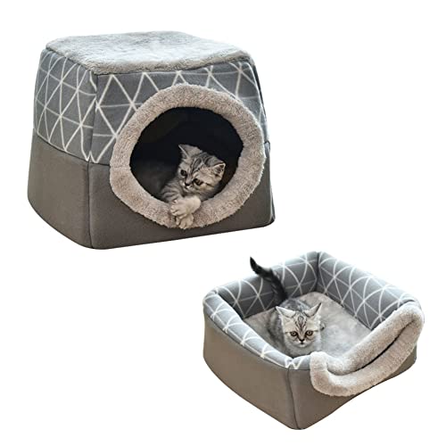 Koomiao Katzenhöhle mit abnehmbarem Kissen, Korb für Hunde, Katzen, Haus, weich, Katzennest, Schlafbett für Haustiere (35 x 33 x 30 cm, grau) von Koomiao