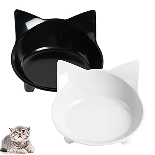 Koomiao Katzennäpfe 2 Stück Futternapf Katze rutschfest Fressnapf Katze Set,Futterschüssel Katze zur Erleichterung von Whisker-Müdigkeit,Katzenschale für Katzen Hund Kaninchen (Schwarz+Weiß) von Koomiao