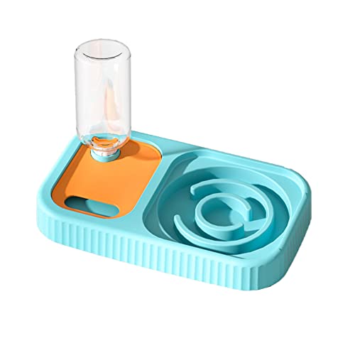 Koomiao Katzennäpfe Set ,Doppelnapf für Katzen 15 ° Neigung Anti-Erbrechen,Slow Feeder Futternapf, mit automatischem Wasserspender,Fressnapf aus Edelstahl für Kleine Katzen und Hunde (3in1 Blau-A) von Koomiao