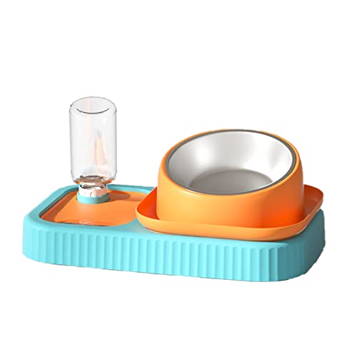 Koomiao Katzennäpfe Set ,Doppelnapf für Katzen 15 ° Neigung Anti-Erbrechen,Slow Feeder Futternapf, mit automatischem Wasserspender,Fressnapf aus Edelstahl für Kleine Katzen und Hunde (3in1 Blau-B) von Koomiao