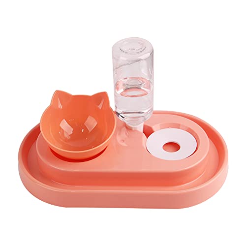 Koomiao Katzennapf 15° Neigung Anti-Erbrechen,Doppelnapf für Katzen,Futternapf mit Automatischer Wasserflasche Geeignet Kleine Mittelgroße Katzen und Hunde (Orange) von Koomiao