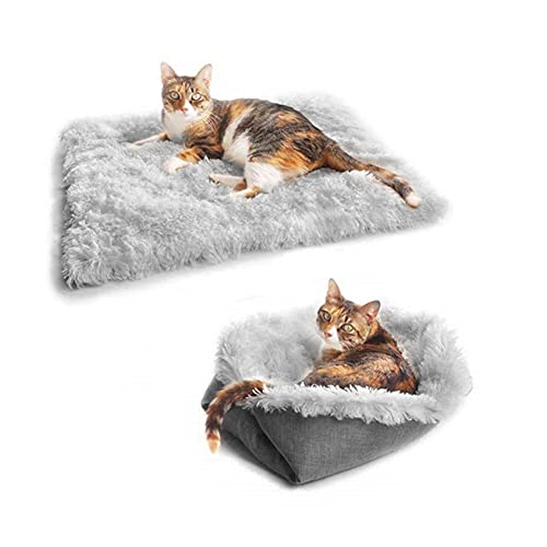 Koomiao Korb aus Plüsch für Katzen, bequemes Kissen für Haustiere, Anti-Stress, Sofa, Bett, 2 in 1, Matte für Katzen, Winterkatzen (grau) von Koomiao