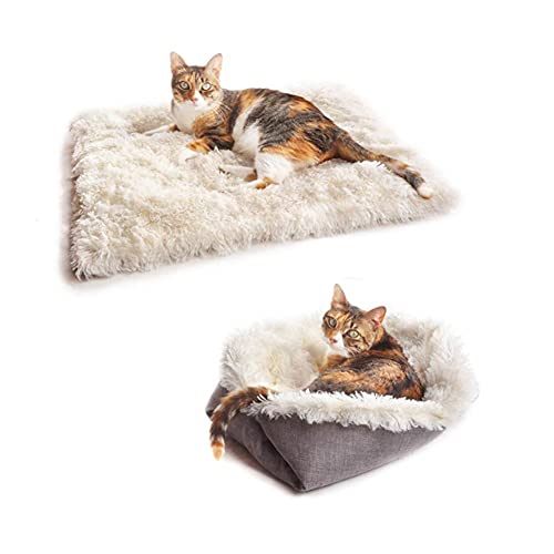 Koomiao Korb aus Plüsch für Katzen, bequemes Kissen für Haustiere, Anti-Stress, Sofa, Bett, 2 in 1, Matte für Katzen, Winterkatzen (weiß) von Koomiao