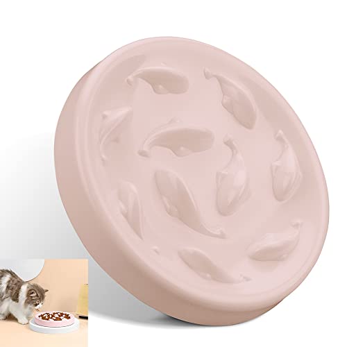 Koomiao Langsames Futternapf für Katzen und Hunde, Keramik, Anti-Eis Fischteich, rutschfest, interaktiv, für Tiere, leicht zu verdaulich (22 cm, Rosa) von Koomiao