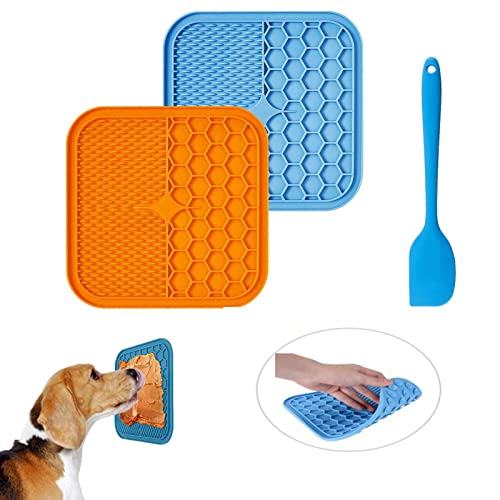 Koomiao Leckmatte Hund,Schleckmatte Hund mit Super Starke Saugkraft,Hunde Leckmatte mit 1 Silikon Spatel, für Haustier-Baden,Pflege,Ausbildung (Blau+Orange) von Koomiao