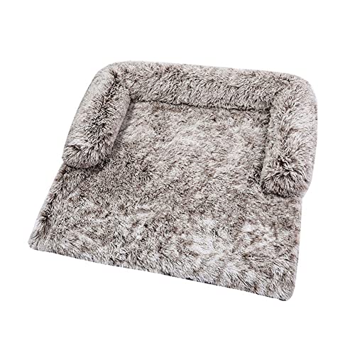 Koomiao Schlafsofa für Hunde, großes Kissen, waschbar, Plüsch, flauschig, für Haustiere, geeignet für Auto, Sofa, Schlafzimmer (L-102 x 90 x 20 cm, Hellbraun – A) von Koomiao