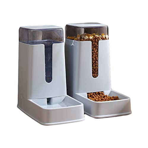 Koomuao 2 x Futterspender und Wasserbrunnen, automatisch, 3,5 l, Futter- und Tränke, Zubehör für Katzen und Hunde, rutschfest, Futterschale für Haustiere (grau) von Koomuao