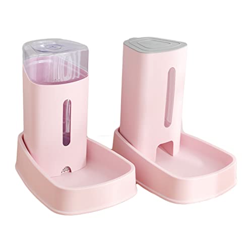 Koomuao Automatischer Futterspender und Wasserspender für Katzen und Hunde, 2-in-1-Set, Futterstation und Tränke, Wasserzufuhrregler, Wasserspender, Kapazität 3,8 l (Rosa) von Koomuao