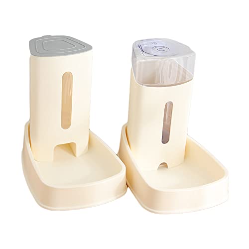 Koomuao Automatischer Futterspender und Wasserspender für Katzen und Hunde, 2-in-1-Set, Futterstation und Tränke, Wasserzufuhrregler, Wasserspender, Kapazität 3,8 l (beige) von Koomuao