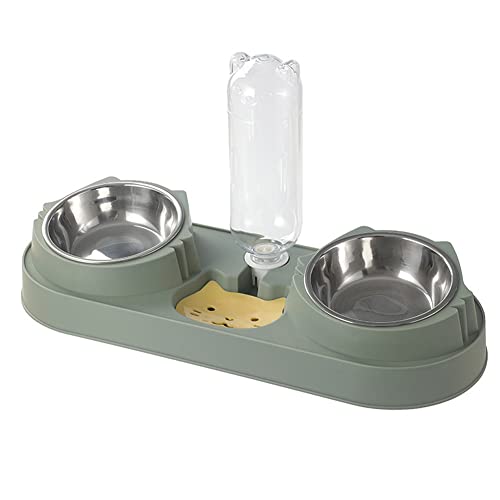 Koomuao Erhöhter Futternapf für Katzen, 3-in-1, automatische Wasserspeicherung, Katzenschüssel, 15° neigbar, doppelter Futter-/Wassernapf, geeignet für alle Arten von Katzen (Grau-B) von Koomuao