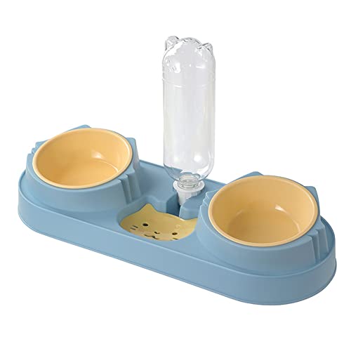 Koomuao Erhöhter Futternapf für Katzen, 3-in-1, automatische Wasserspeicherung, Katzenschüssel, 15° neigbar, doppelter Futter-/Wassernapf, geeignet für alle Arten von Katzen (blau) von Koomuao