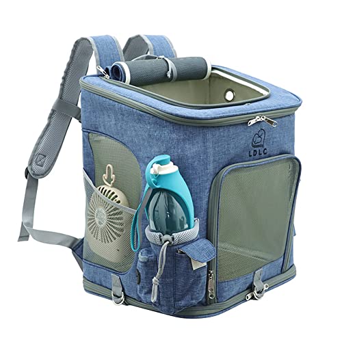 Koomuao Faltbar Haustier Rucksack, Haustier tragen Transporttasche,Atmungsaktives Netz-Oberteil, zum Öffnen,Haustier-Rucksack für kleine Hunde, Katzen bis zu 10kg (L, Bleu) von Koomuao