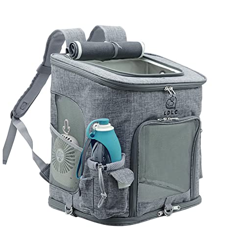 Koomuao Faltbar Haustier Rucksack, Haustier tragen Transporttasche,Atmungsaktives Netz-Oberteil, zum Öffnen,Haustier-Rucksack für kleine Hunde, Katzen bis zu 10kg (L, Gris) von Koomuao