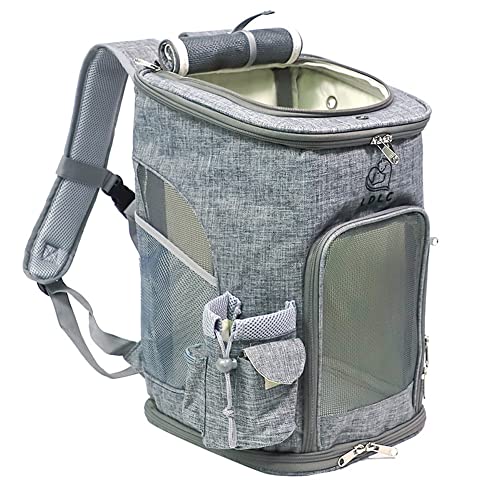 Koomuao Faltbar Haustier Rucksack, Haustier tragen Transporttasche,Atmungsaktives Netz-Oberteil, zum Öffnen,Haustier-Rucksack für kleine Hunde, Katzen bis zu 10kg (M, Gris) von Koomuao