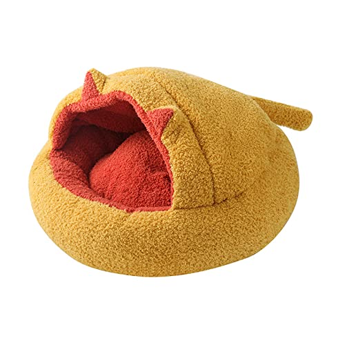 Koomuao Flauschiges Katzenbett,Katzenbett Hundebett mit Abdeckbett,Kuschelhöhle Katzenhaus, rutschfest Geeignet für Katzen und Hunde (40cm, Gelb) von Koomuao