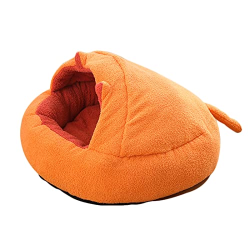 Koomuao Flauschiges Katzenbett,Katzenbett Hundebett mit Abdeckbett,Kuschelhöhle Katzenhaus, rutschfest Geeignet für Katzen und Hunde (40cm, Orange) von Koomuao